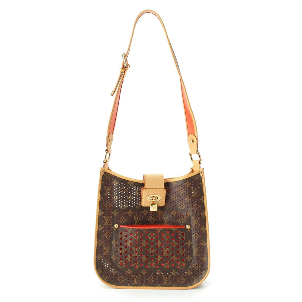 Louis Vuitton Monogram Perfo Cowhide Leather Musette Orange Shoulder Bag Brown